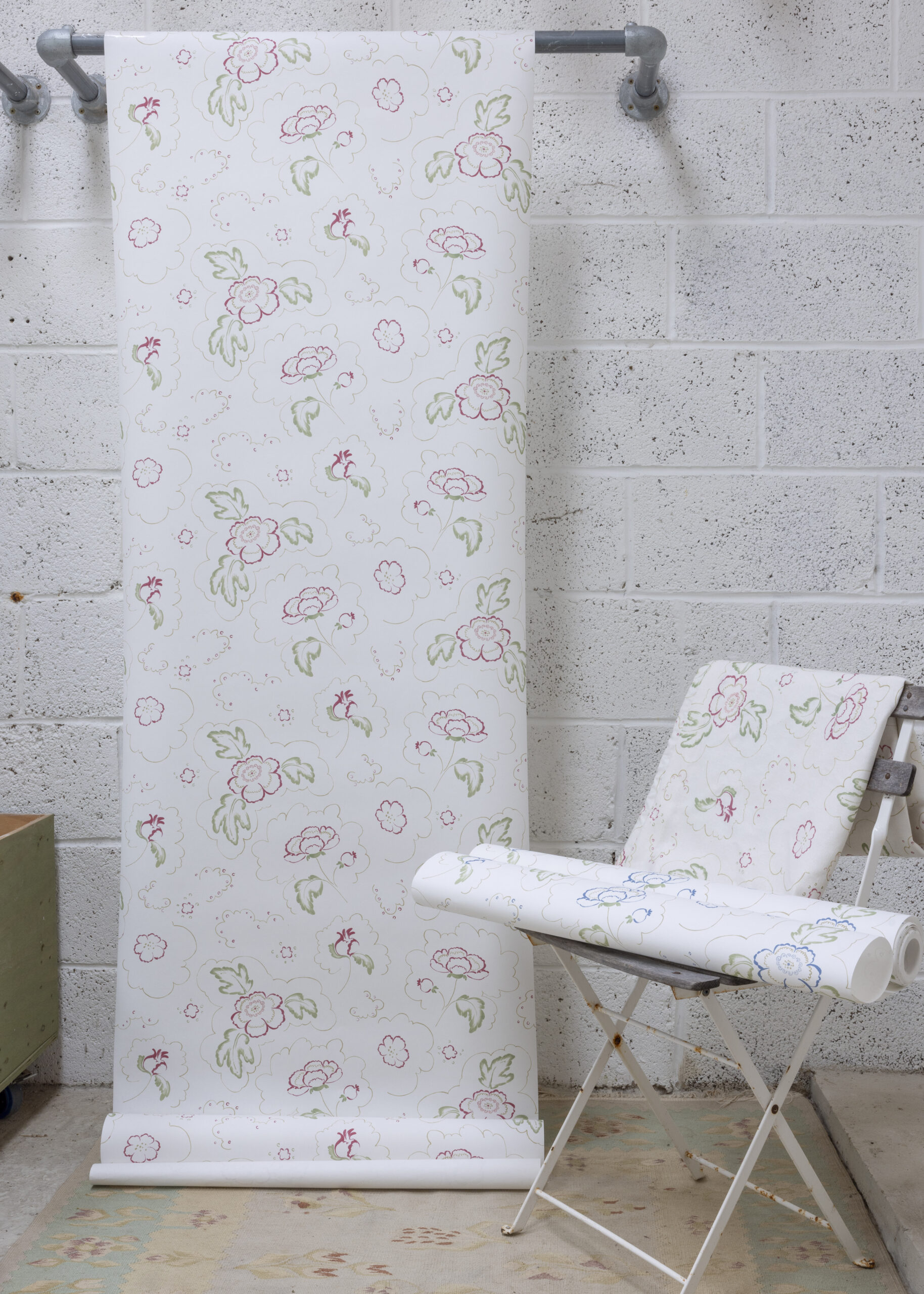 Dahlia Crimson wallpaper with matching fabric
