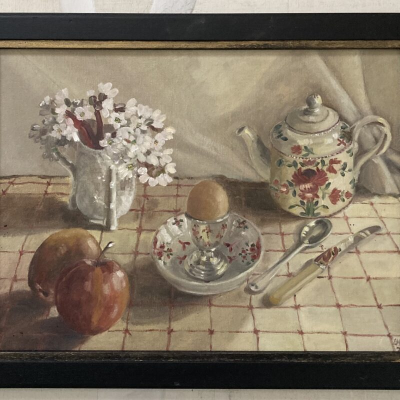 Breakfast,  Oil on canvas board. Framed 46.5x36cm