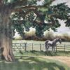 Grey mare under the old oak, Oil on canvas board (Unframed)55x40.5cm
