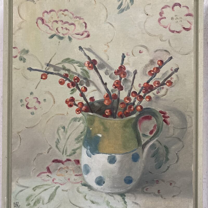 Spotty Jug. Oil on canvas board. Framed 27.7x33cm