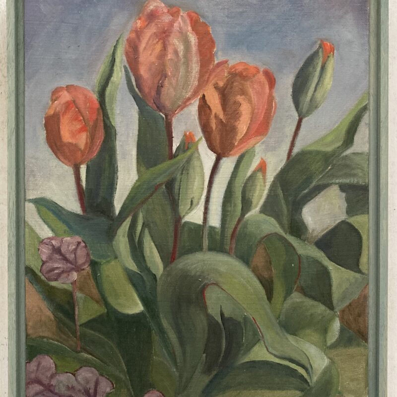 Tulips. Oil on canvas board. Framed. 27.3x33cm