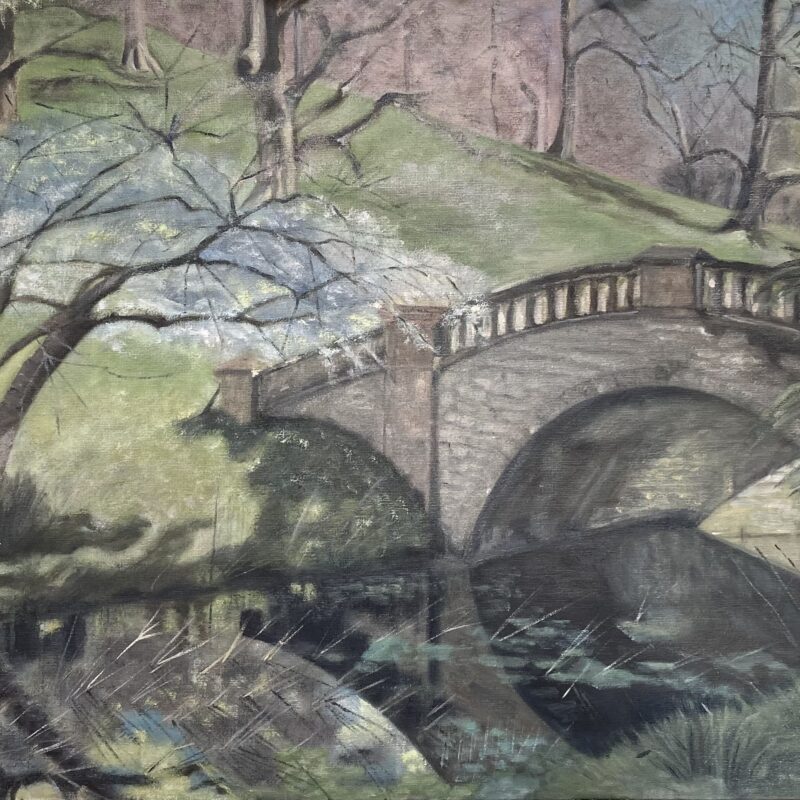 Bridge at Minterne Gardens. Oil on canvas board 65x45.5cms Unframed